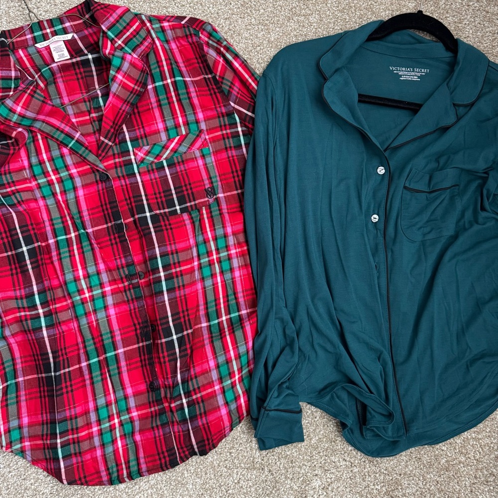 Victoria's Secret Teal and Red Plaid size small pajama Button-Up Shirts